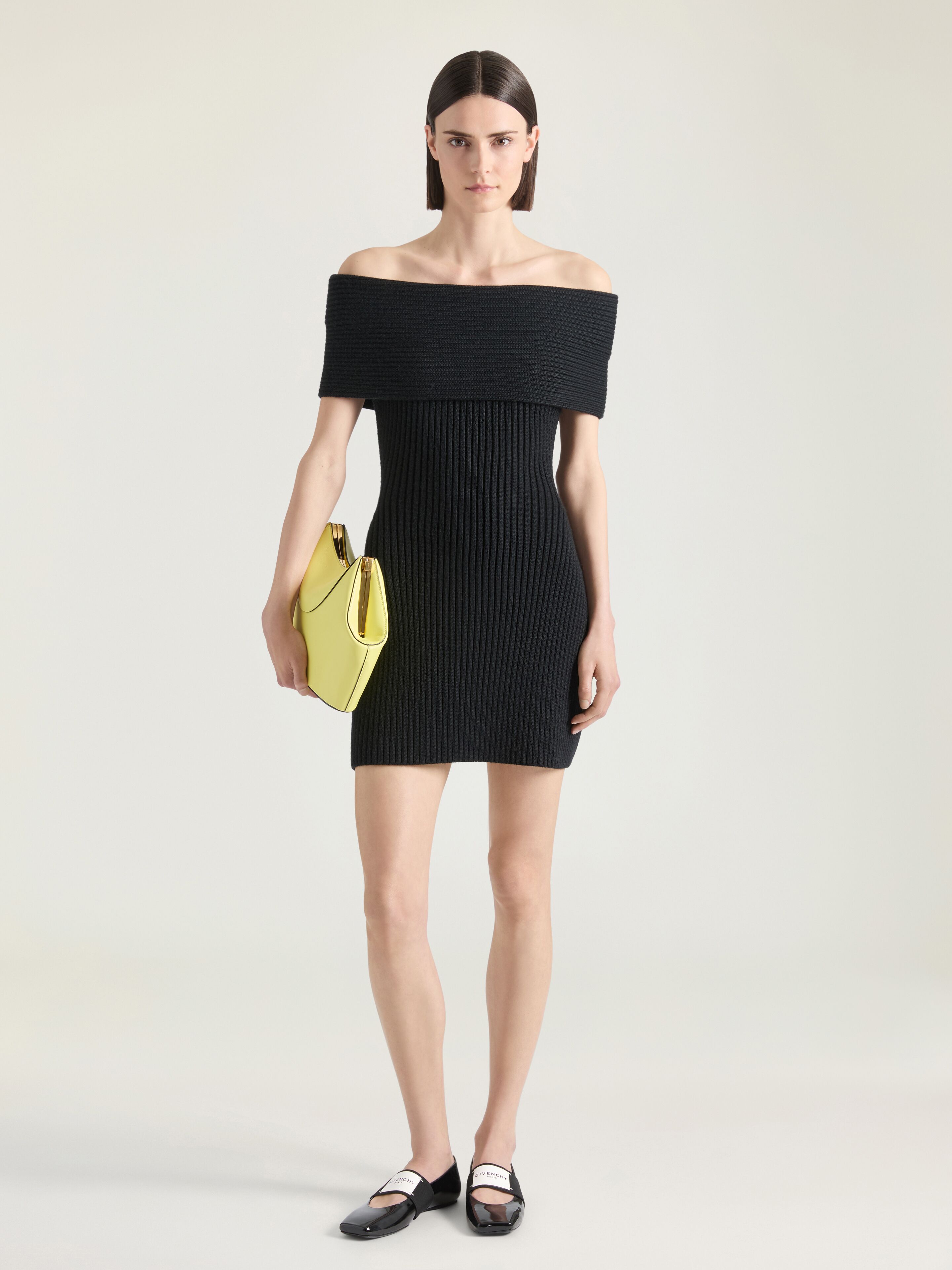 Off-the-shoulder mini dress in wool
